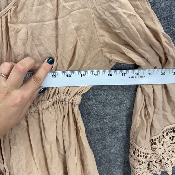 Blu Pepper Dress Women L Large Beige Geometric Crochet Sheath Midi Elastic Waist - Picture 5 of 7